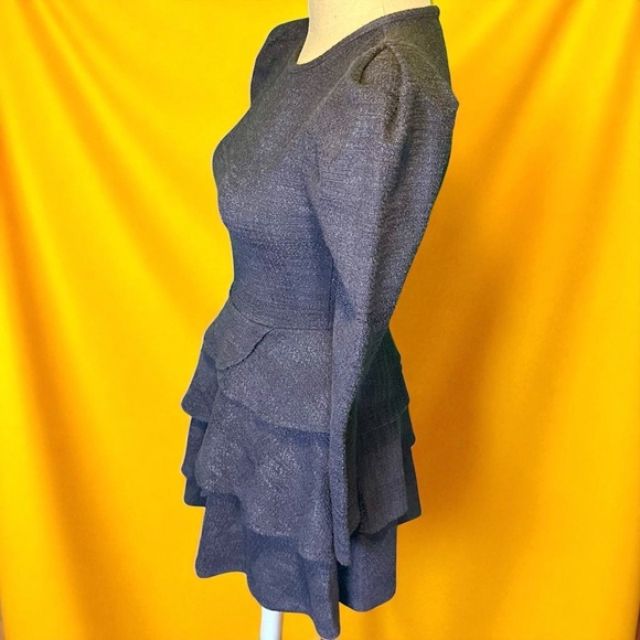 NWT Aqua ‘Boucle Tiered Ruffle Long Sleeve Mini Dress’ in Navy Blue Size XS - Picture 6 of 11